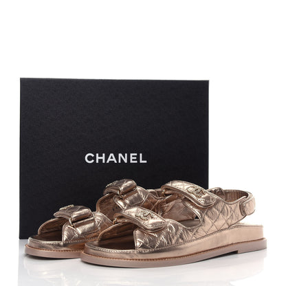 Chanel Iridescent Lambskin Quilted Velcro Dad Sandals 41 Light Bronze 9 of 9