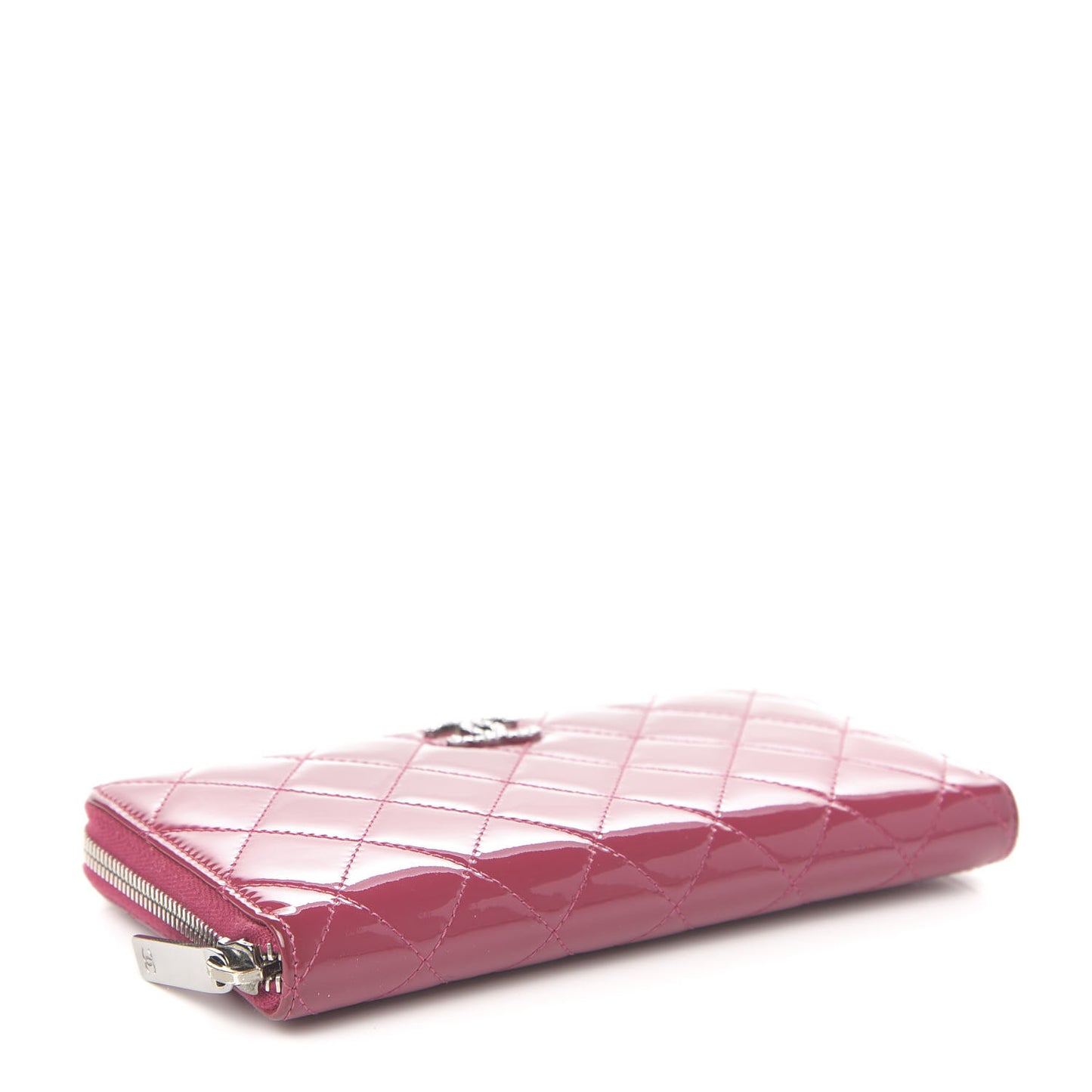 Patent Quilted Brilliant Zip Around Wallet Pink