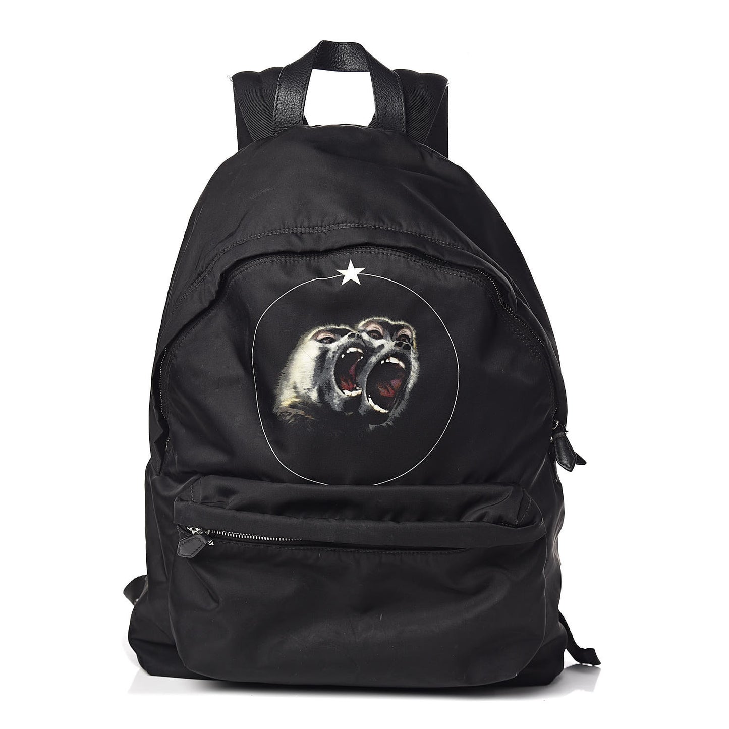 Nylon Calfskin Monkey Brother Print Backpack Black