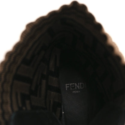 Fendi Calfskin Stretch Fabric FF Rockoko Biker Boots 37.5 Black Tobacco 7 of 7