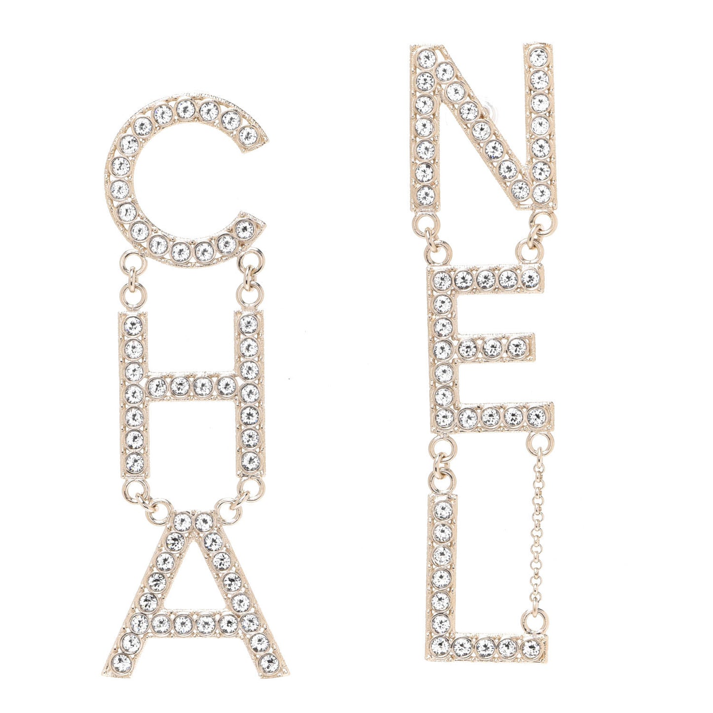 Crystal Cha-Nel Logo Drop Earrings Gold