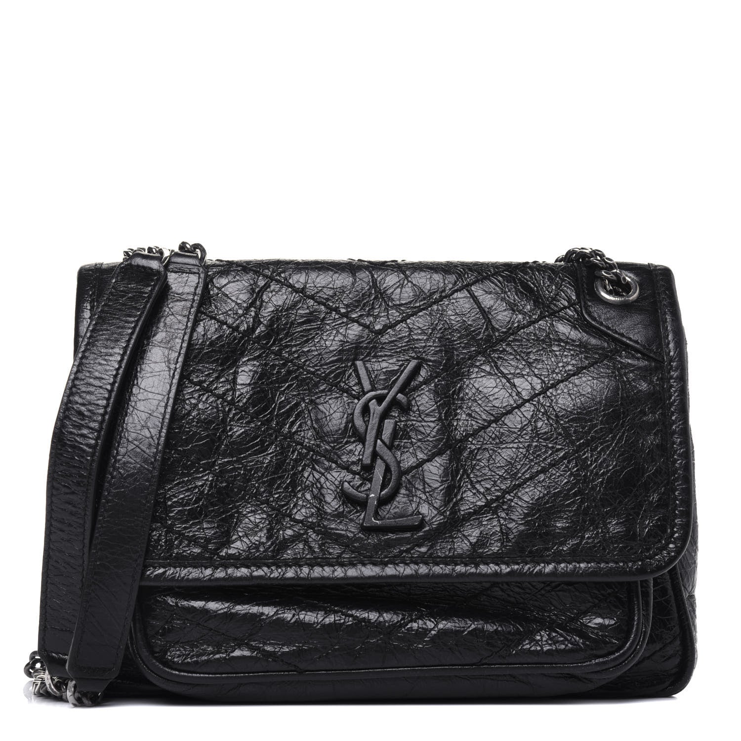 Saint Laurent Crinkled Calfskin Matelasse Monogram Baby Niki Chain Satchel Black 1 of 18