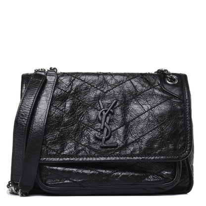 Saint Laurent Crinkled Calfskin Matelasse Monogram Baby Niki Chain Satchel Black 1 of 18