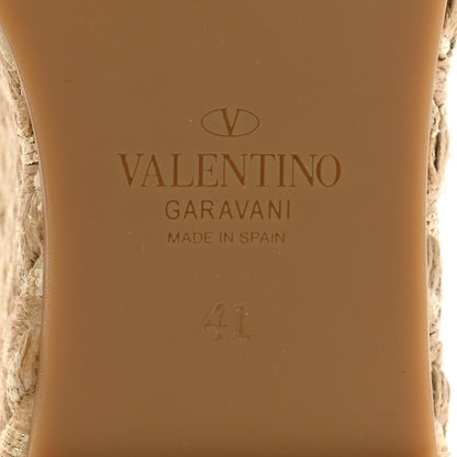 Valentino Garavani Grained Calfskin Rockstud Crisscross Ankle Strap Espadrille Wedge Sandals 41 Light Ivory 7 of 9