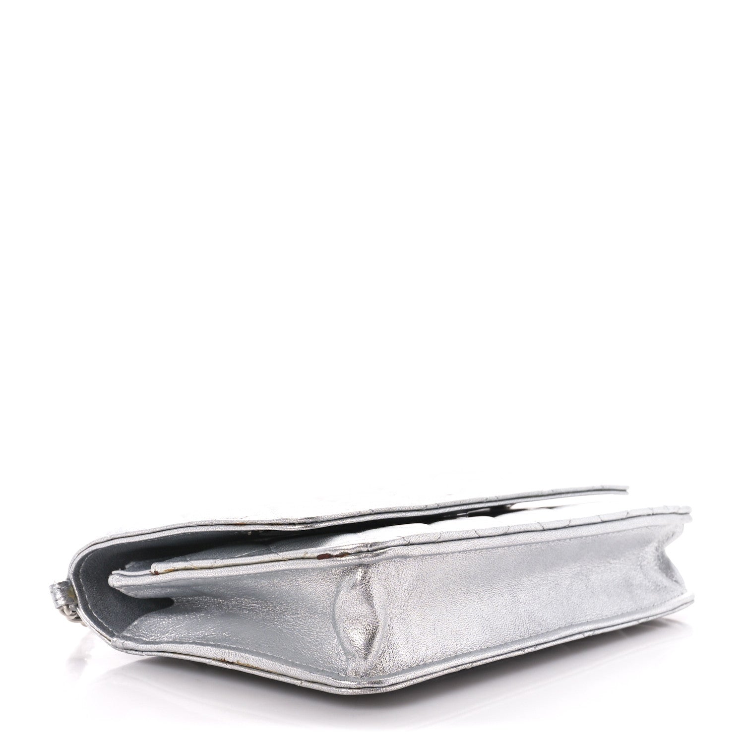 Chanel Metallic Lambskin Quilted Wallet On Chain WOC Silver 3 of 13