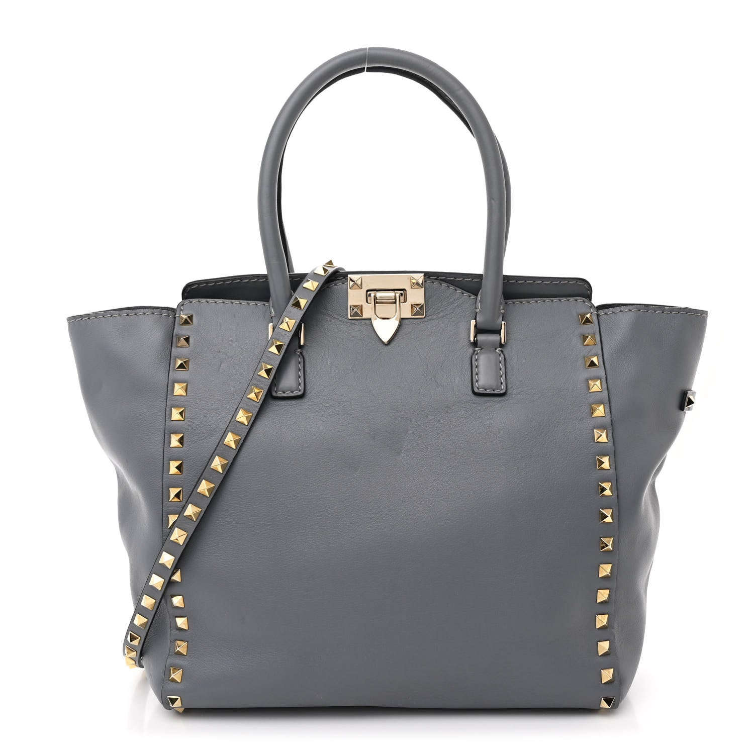 Valentino Garavani Vitello Rockstud Double Handle Tote London Stone 1 of 16