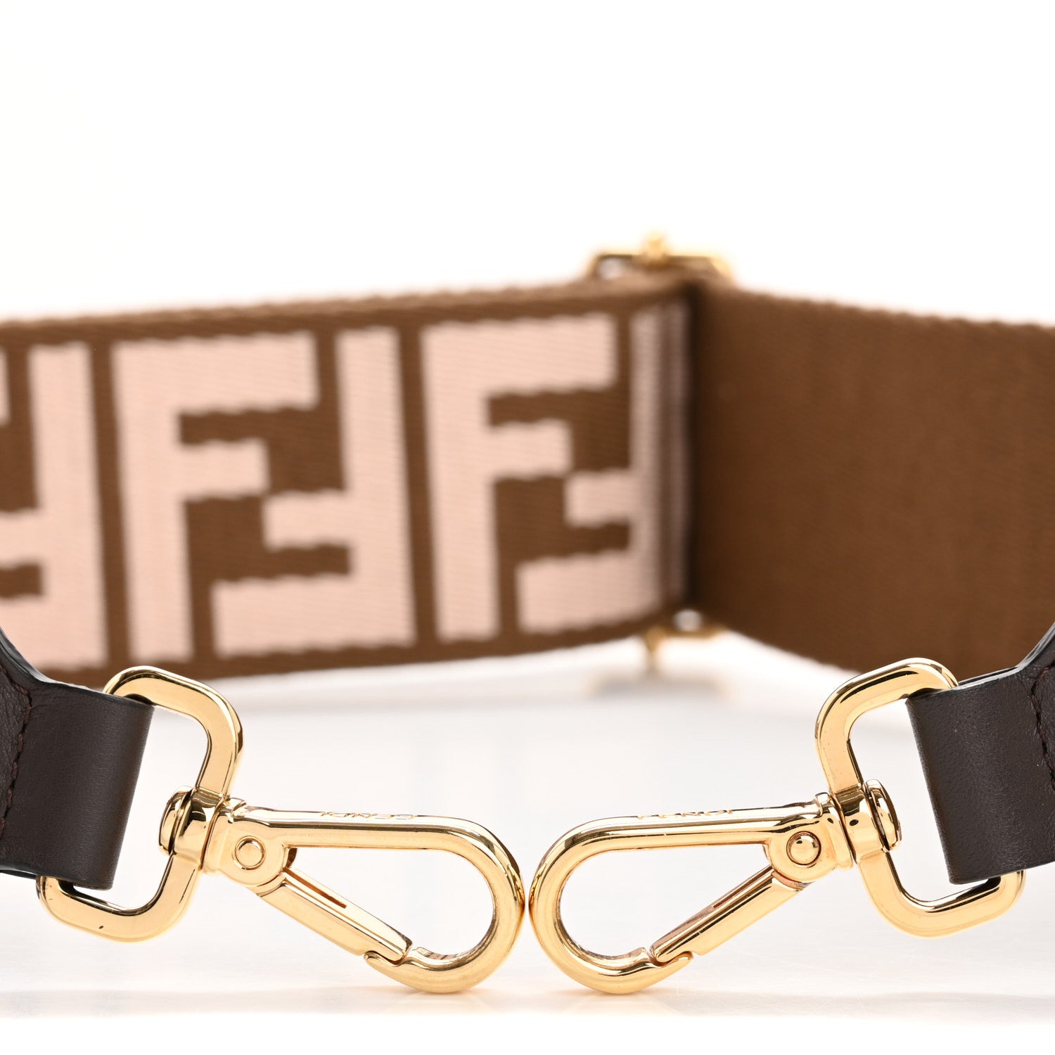 Fendi Ribbon Vitello Century FF 1974 Embroidered Adjustable Strap You Fango Rosa Confetto Chocolate 3 of 5