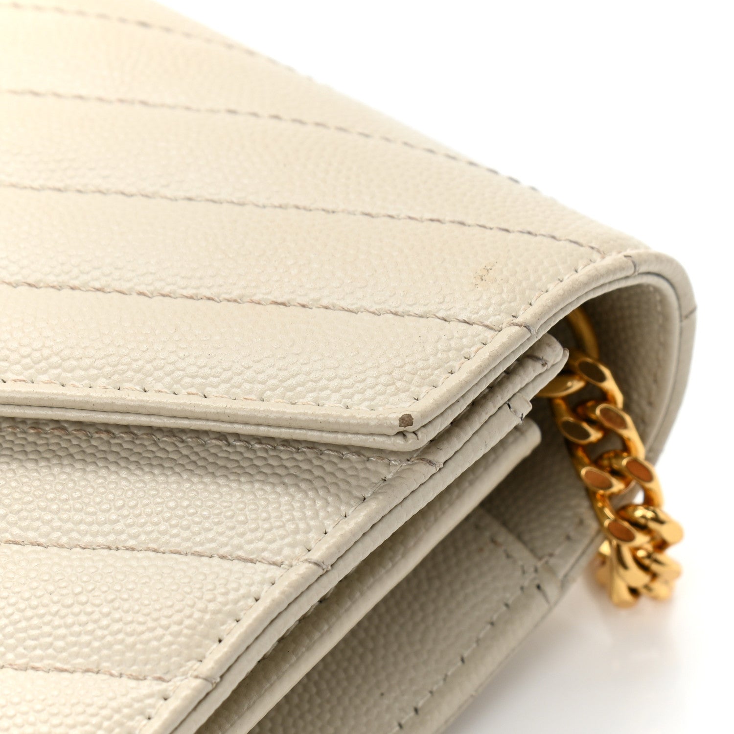 Saint Laurent Grain De Poudre Matelasse Chevron Monogram Chain Wallet Crema Soft 14 of 15