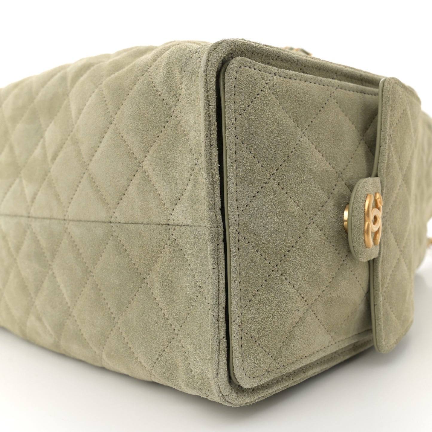 Suede Quilted Medium Chanel 25 Handbag Khaki