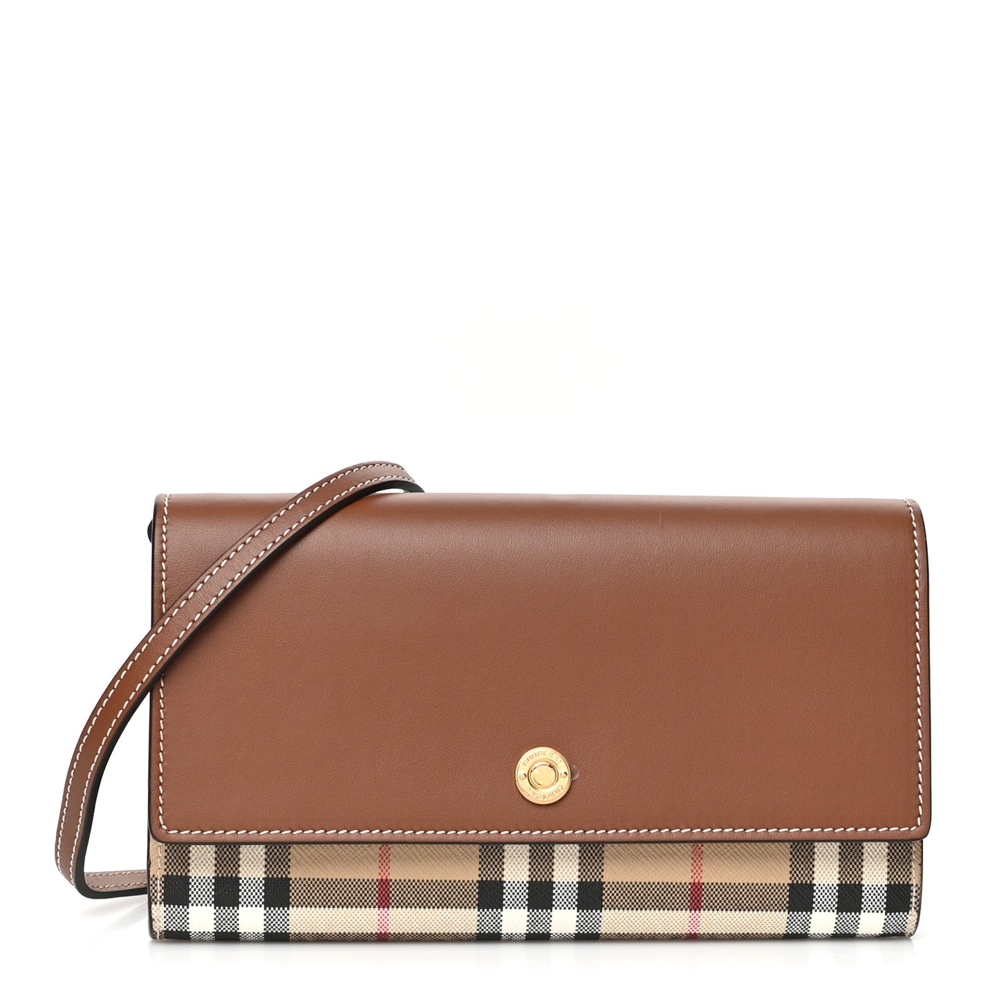 Calfskin Vintage Check Wallet With Detachable Strap Archive Beige Tan