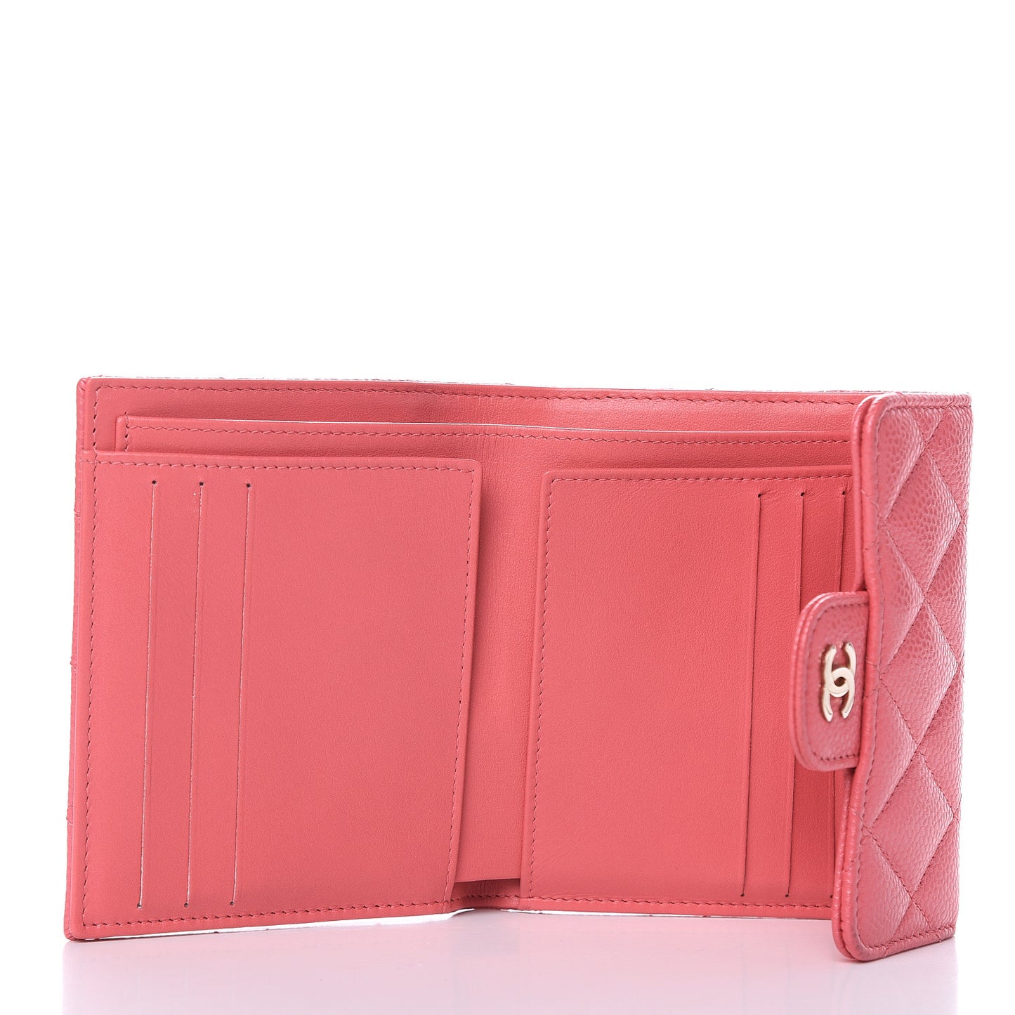Caviar Quilted Compact Flap Wallet Pink