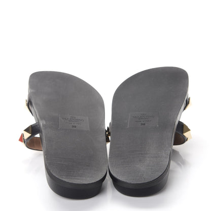 Valentino Garavani Pebbled Calfskin Macro Rockstud Lock Slide Sandals 39 Black 5 of 9
