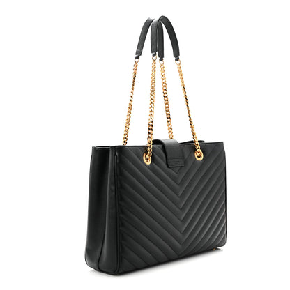Saint Laurent Grain De Poudre Matelasse Chevron Monogram Shopping Bag Black 3 of 10