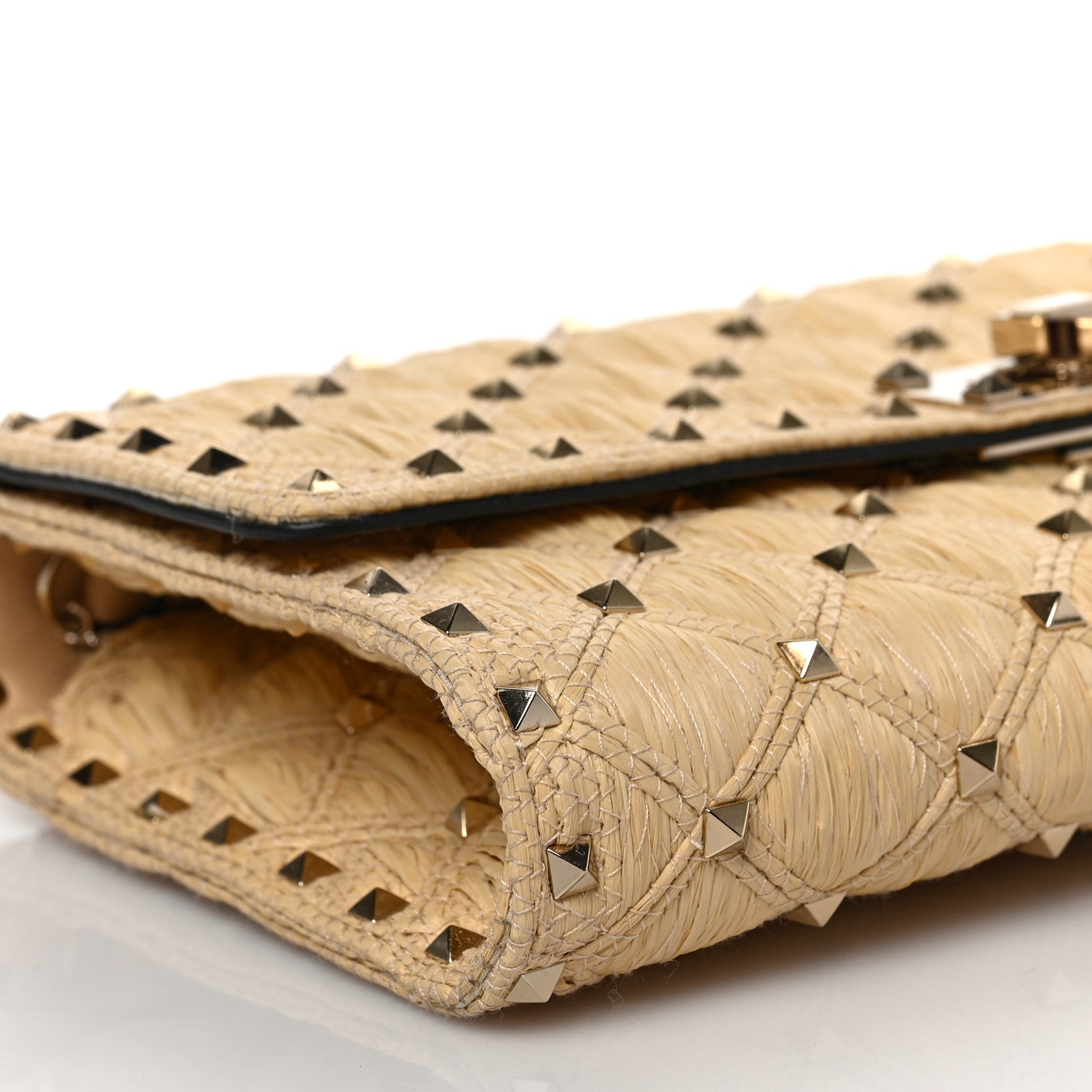 Valentino Garavani Raffia Lambskin Rockstud Spike Wallet on Chain Naturale 7 of 8