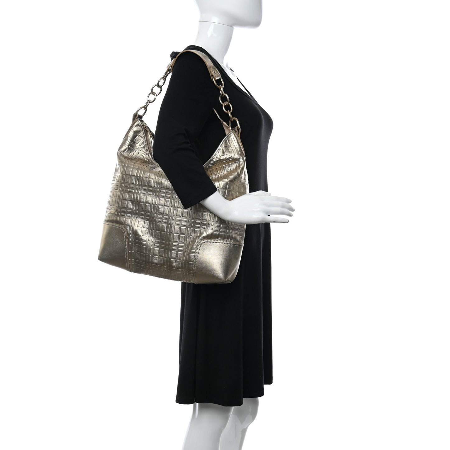 Metallic Calfskin Embossed Hobo Gold
