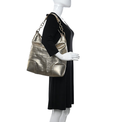Burberry Metallic Calfskin Embossed Hobo Gold 2 of 10