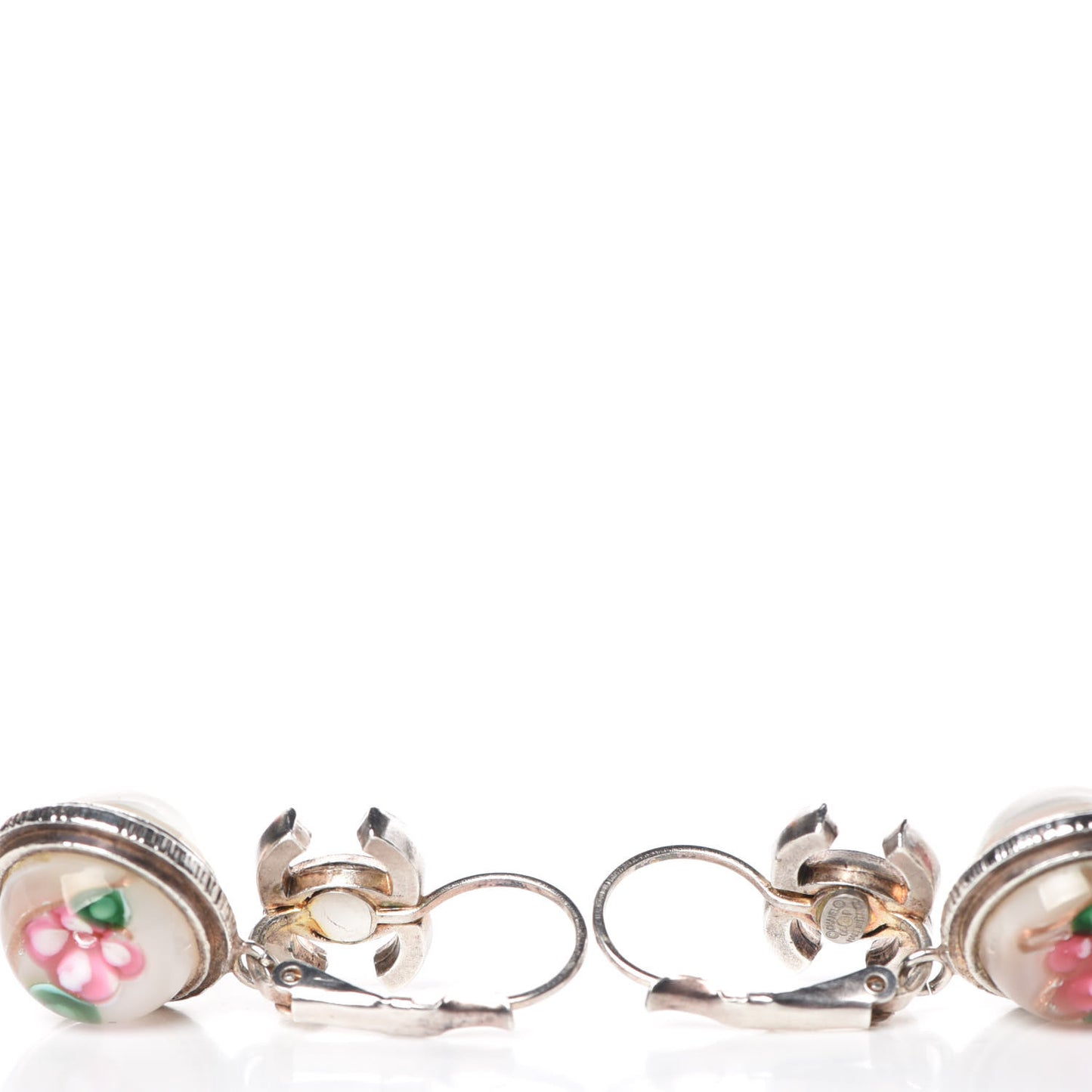 Enamel Bead CC Floral Drop Earrings Silver