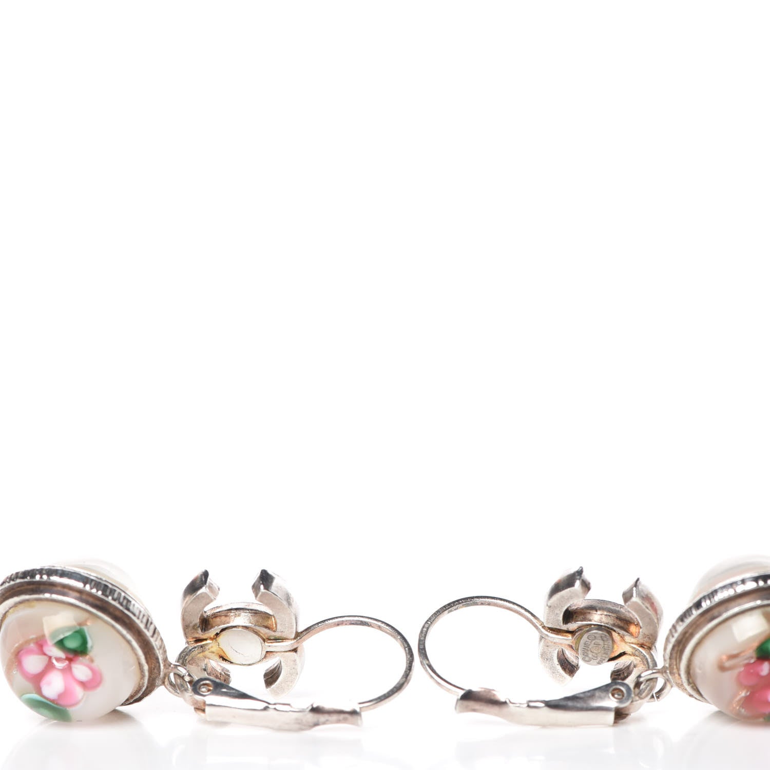 Chanel Enamel Bead CC Floral Drop Earrings Silver 5 of 6