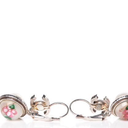 Chanel Enamel Bead CC Floral Drop Earrings Silver 5 of 6