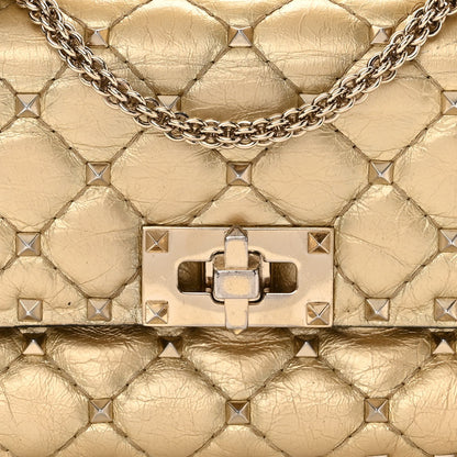 Valentino Garavani Metallic Wrinkled Lambskin Small Rockstud Spike Shoulder Bag Platino 9 of 11