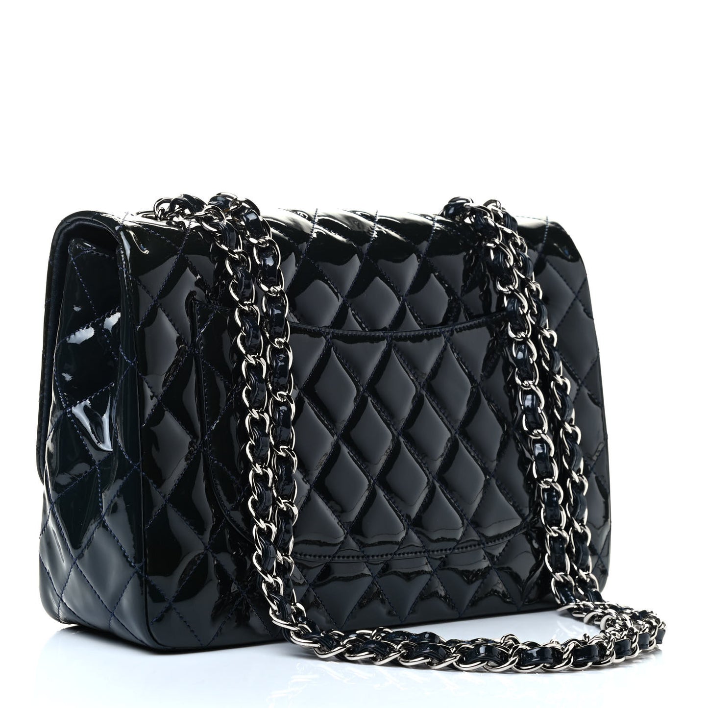 Patent Quilted Jumbo Single Flap Navy