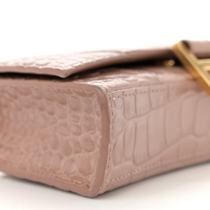 Balenciaga Shiny Calfskin Crocodile Embossed Hourglass Chain Bag Nude Beige 8 of 11