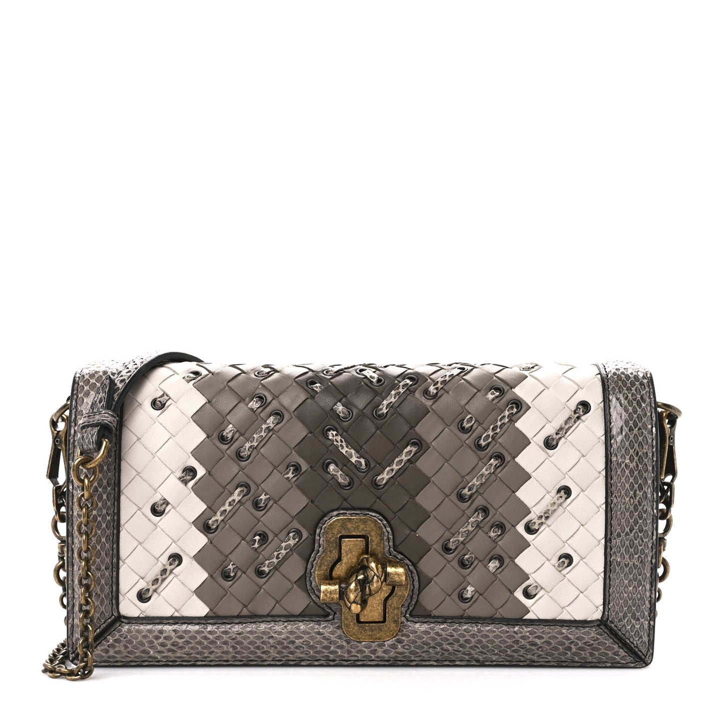 Nappa Ayers Intrecciato Club Stitch Knot Clutch Mist