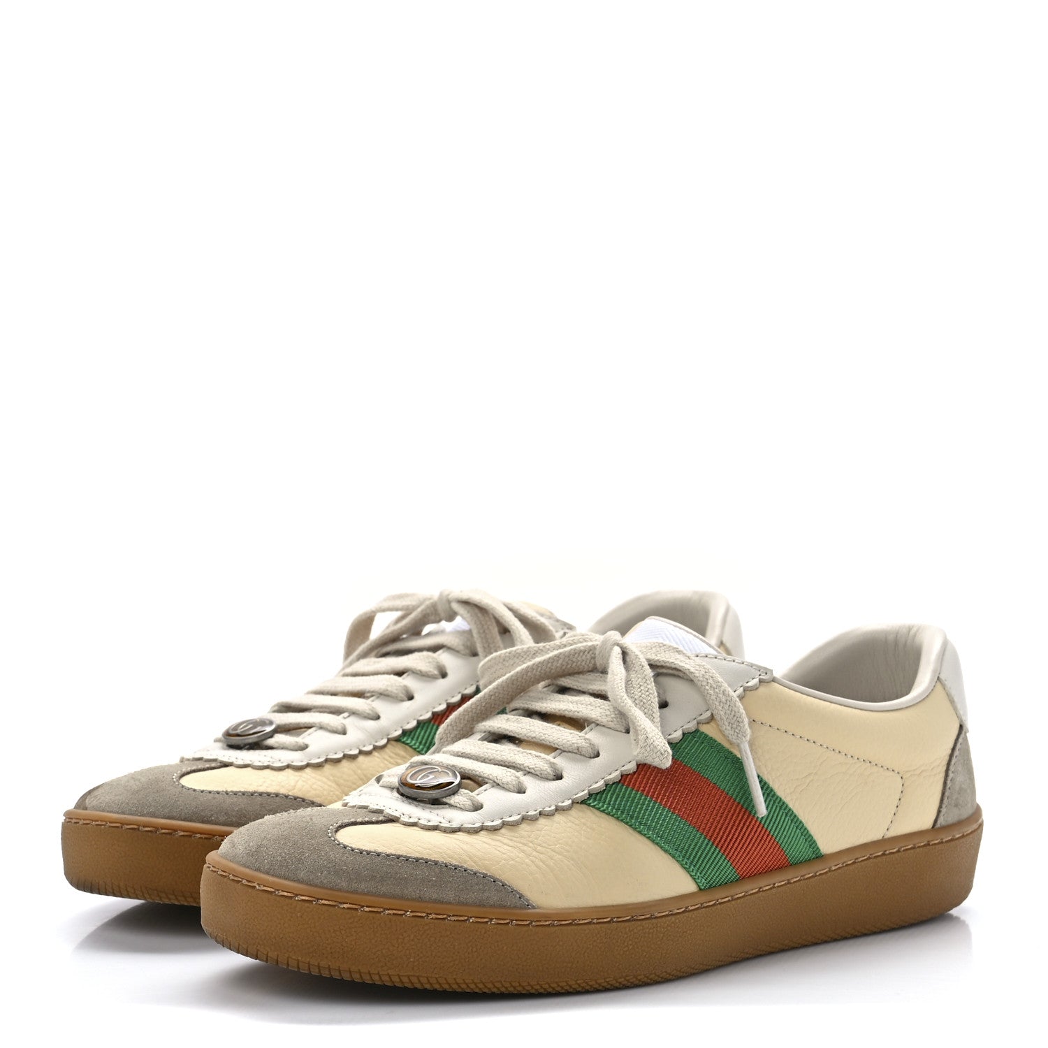 Gucci Calfskin Suede Web G74 Sneakers 37 Oatmeal Burro New Mystic White 3 of 8