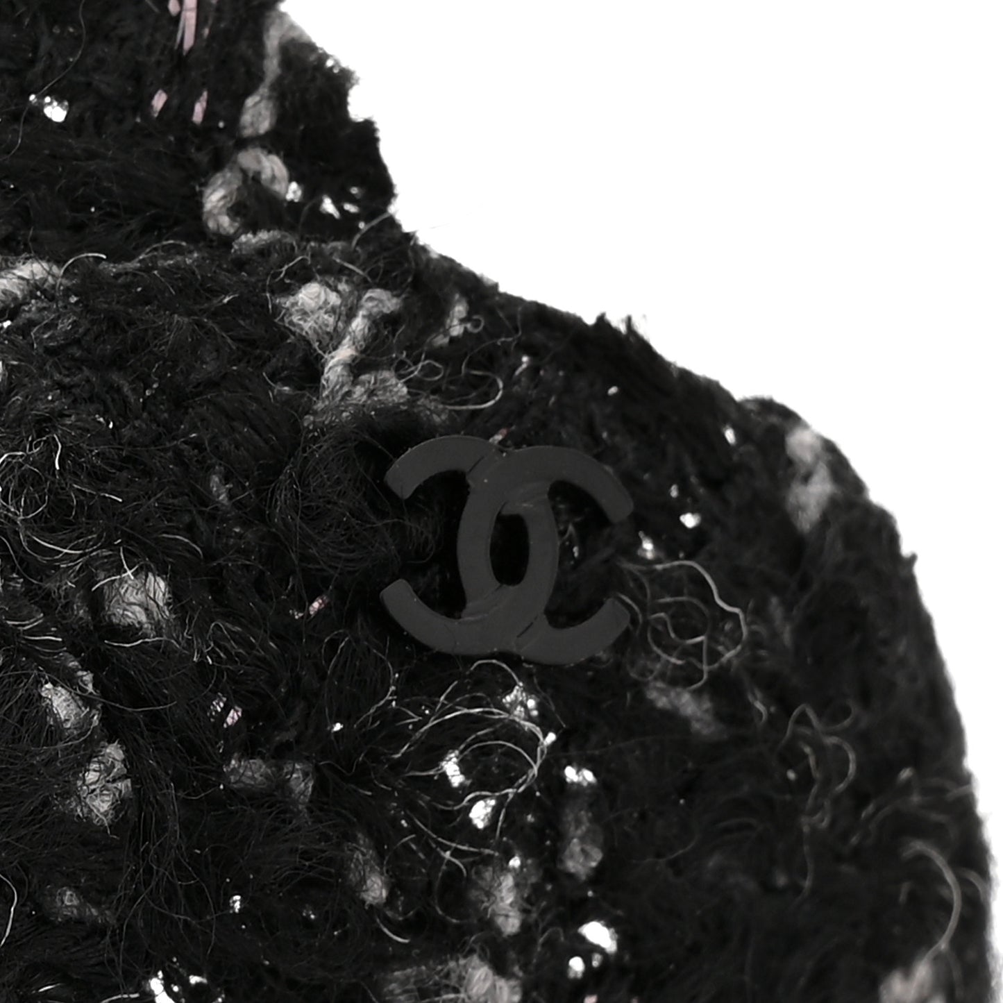 Tweed Camellia CC Pin Brooch Black