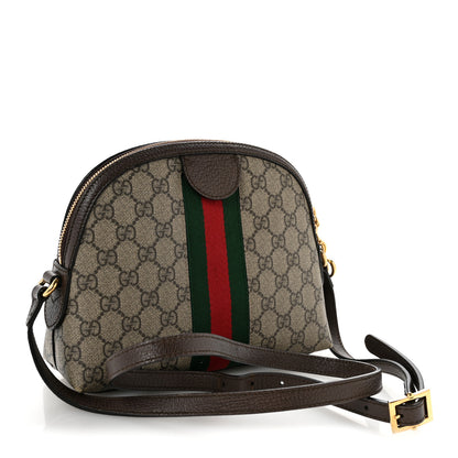 Gucci GG Supreme Monogram Textured Dollar Calfskin Web Small Ophidia Dome Shoulder Bag Beige Ebony New Acero 3 of 12