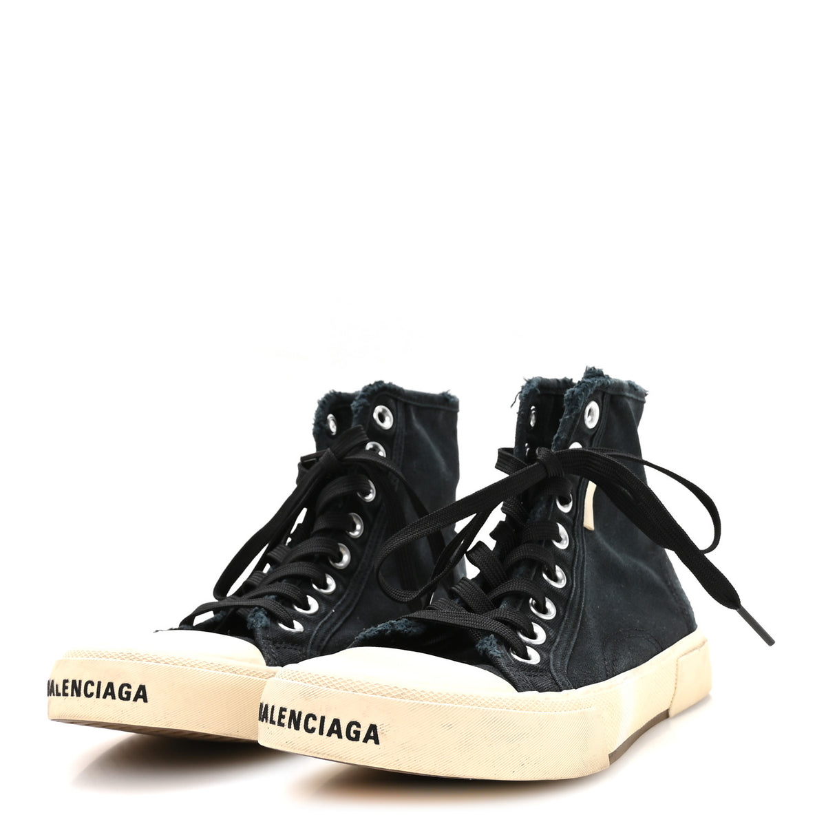 Balenciaga Canvas Distressed Womens Paris High Top Sneakers 38 Black 4 of 7