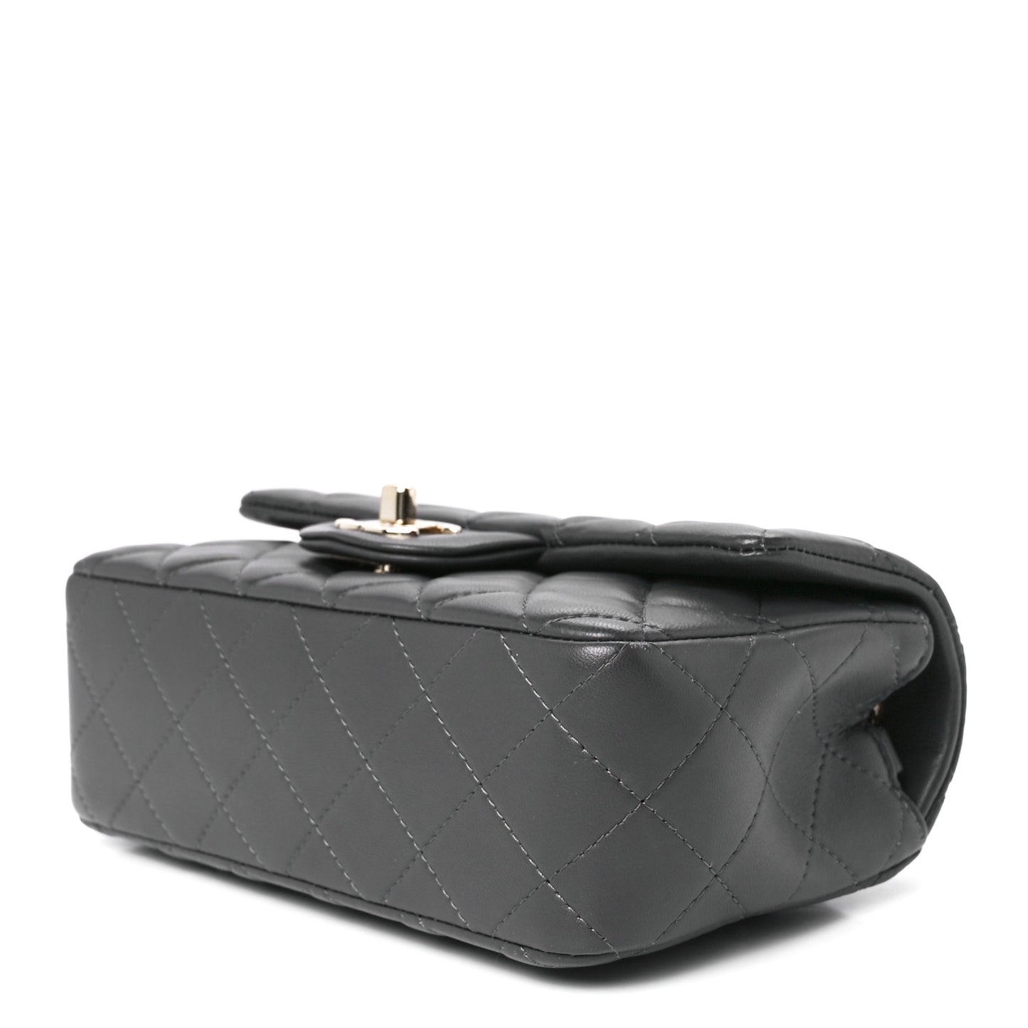 Lambskin Quilted Mini Rectangular Flap Dark Grey