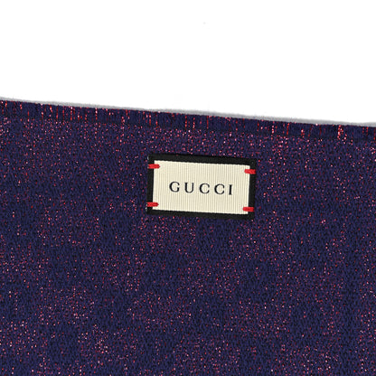 Gucci Wool Silk Jacquard GG Monogram Stenix Scarf Navy Red 3 of 4