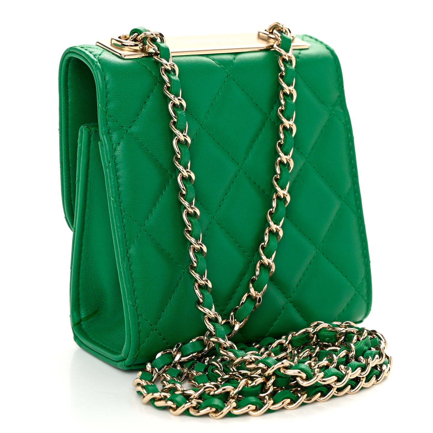 Lambskin Quilted Mini Trendy CC Chain Wallet Green