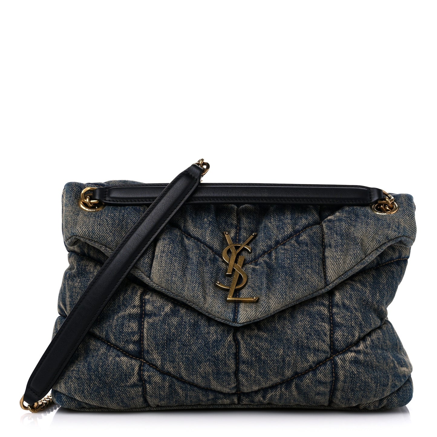Denim Quilted Small Loulou Puffer Monogram Chain Satchel Rodeo Blue