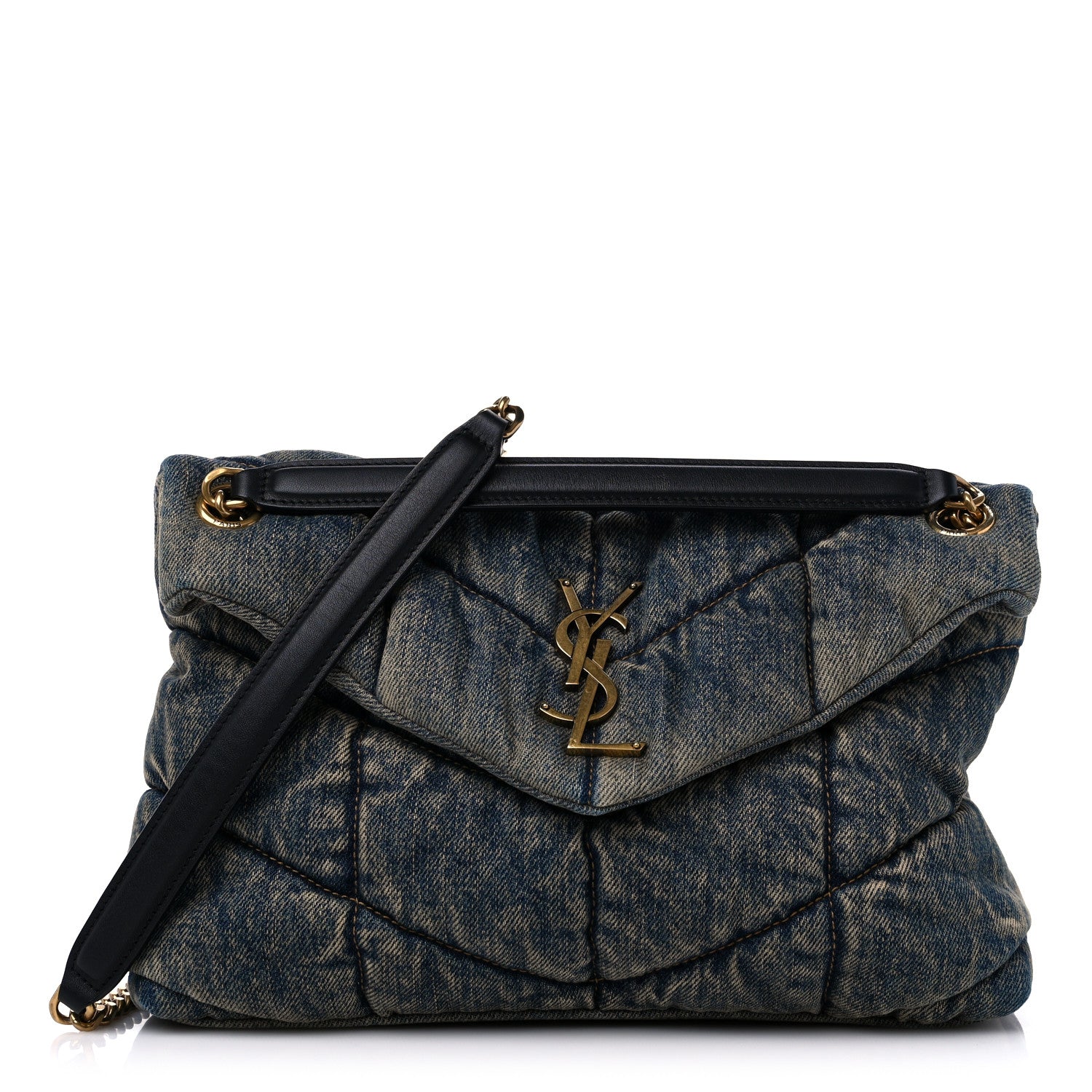 Saint Laurent Denim Quilted Small Loulou Puffer Monogram Chain Satchel Rodeo Blue 1 of 10