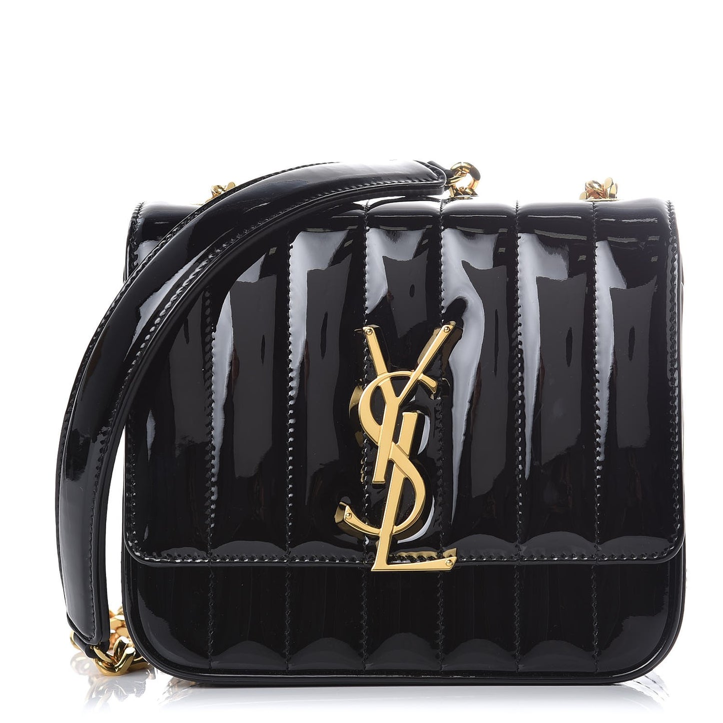 Patent Calfskin Matelasse Monogram Small Vicky Chain Bag Black