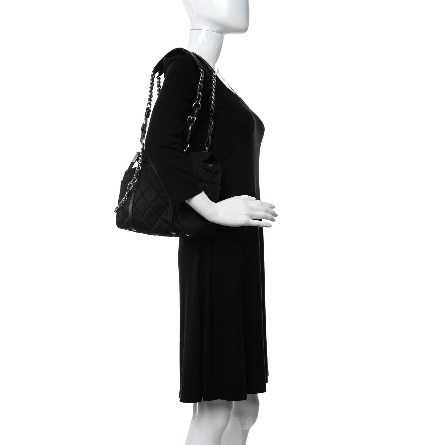 Prada Nylon Tessuto Quilted Chain Shoulder Bag Black 2 of 9