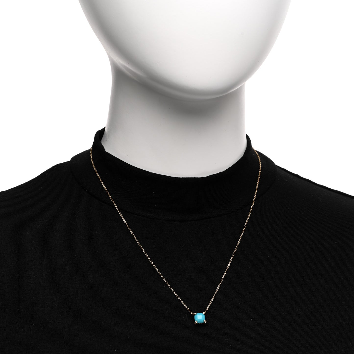 18K Yellow Gold Diamond Turquoise 7mm Petite Chatelaine Pendant Necklace