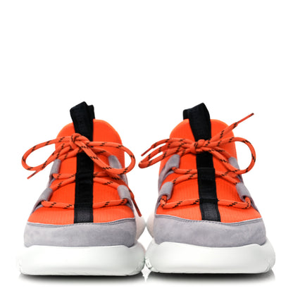 Hermes Technical Canvas Suede Goatskin Womens Duel Sneakers 37.5 Orange Multicolor 2 of 8