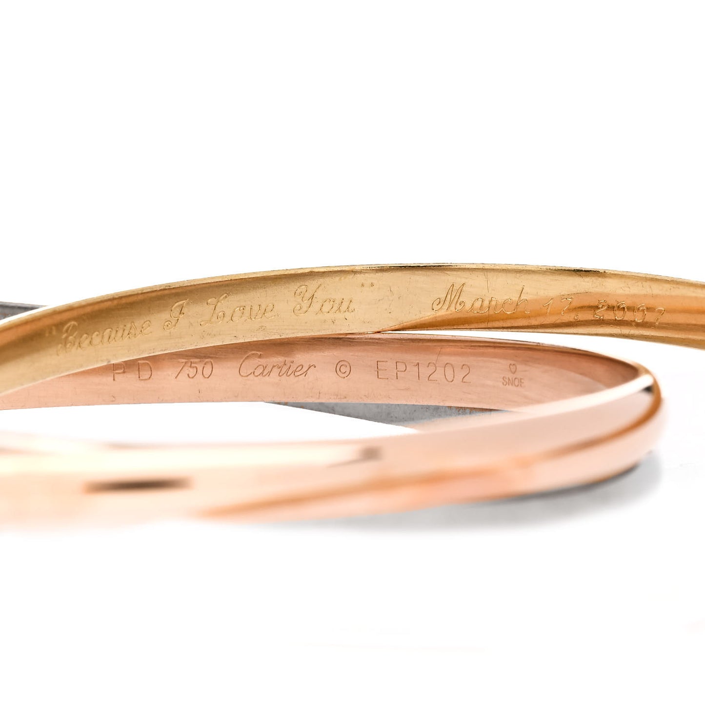18K Pink Yellow White Gold 4.5mm Trinity Bangle Bracelet