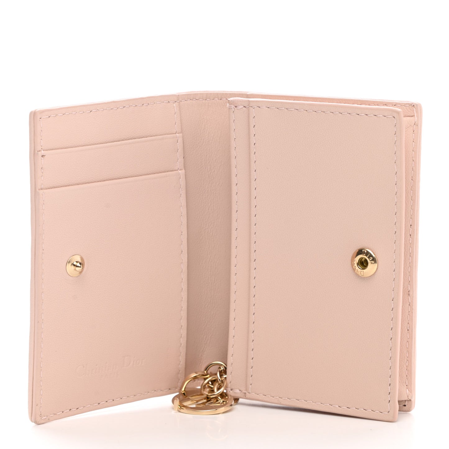 Lambskin Cannage Small Lady Dior Flap Card Holder Light Pink