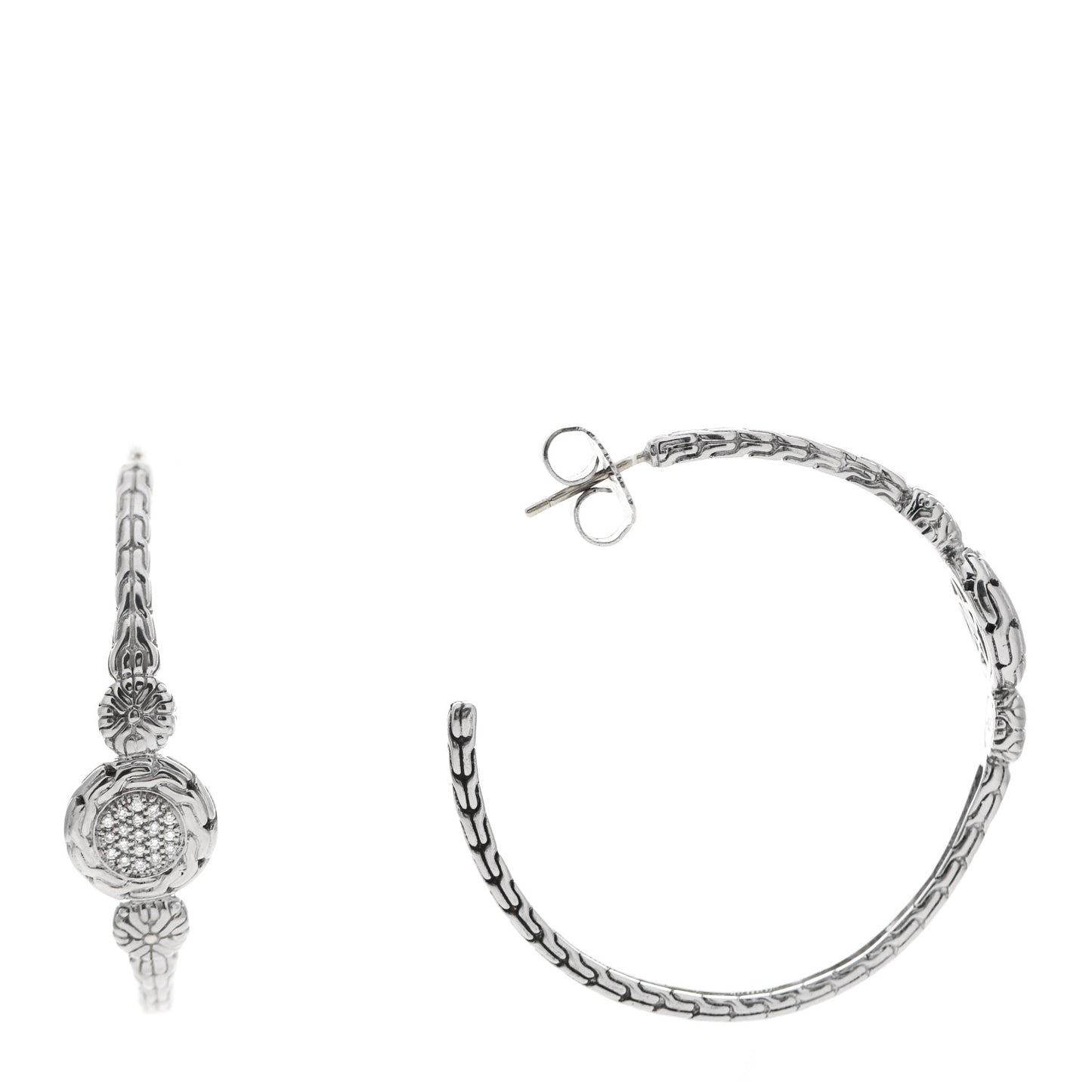 Sterling Silver Diamond Classic Chain Circle Large Hoop Earrings