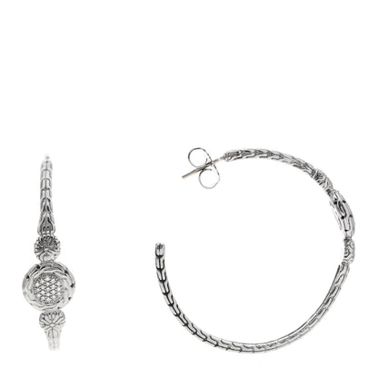 John Hardy Sterling Silver Diamond Classic Chain Circle Large Hoop Earrings 1 of 6