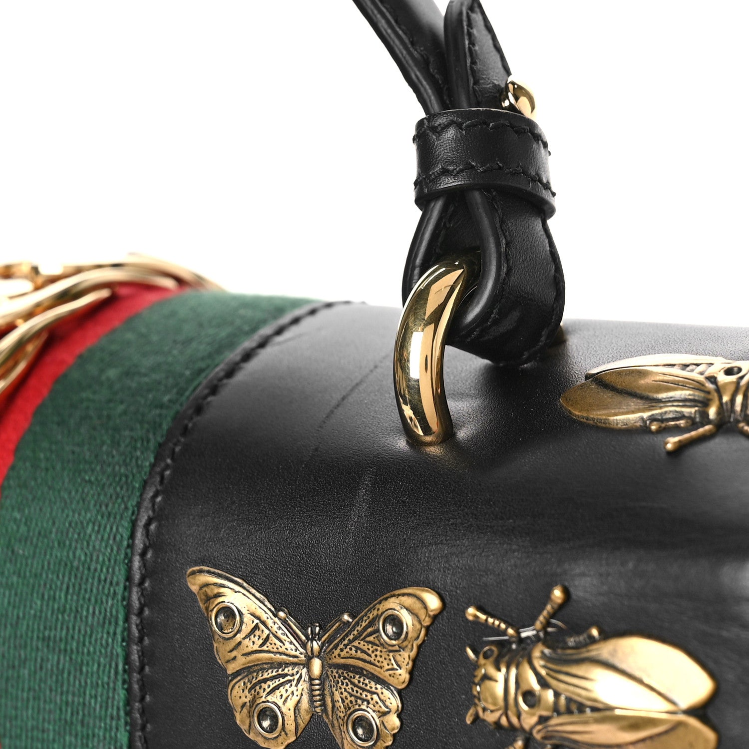 Gucci Calfskin Animal Studs Medium Sylvie Top Handle Bag Black 10 of 11