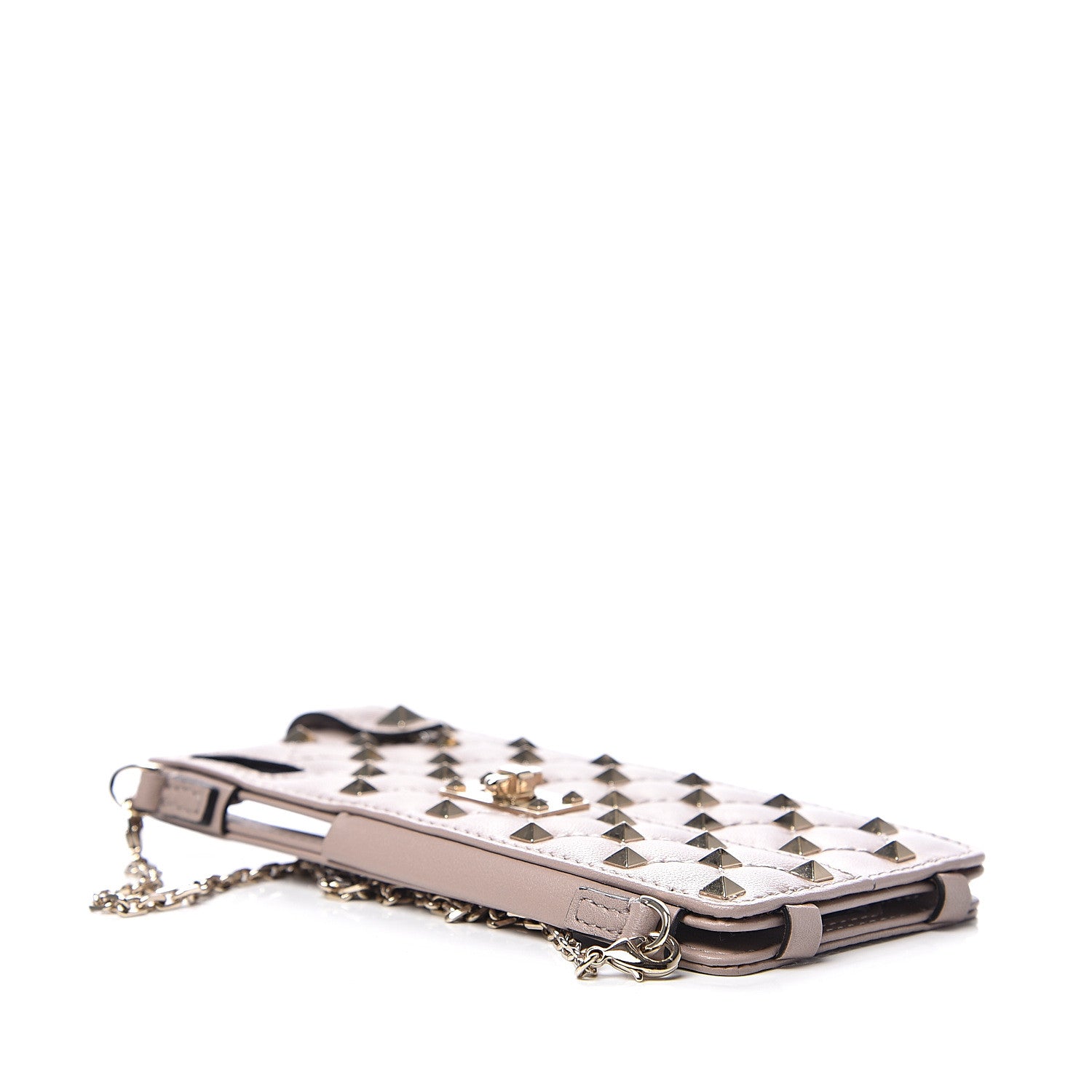 Valentino Garavani Calfskin Rockstud Spike iPhone X Phone Case With Chain Poudre 3 of 4