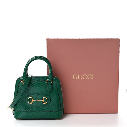Gucci Shiny Snakeskin Mini Horsebit 1955 Top Handle Bag Emerald 10 of 10