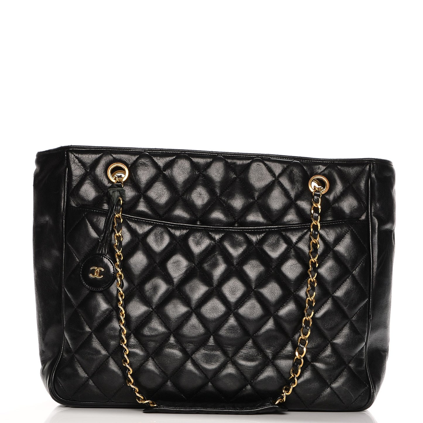 Lambskin Quilted Shopper Tote Black