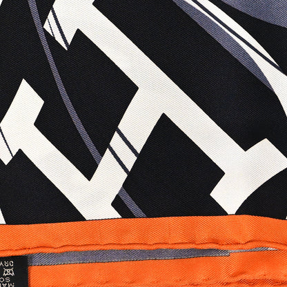 Hermes Silk Space Shopping Au Faubourg Pocket Square Gris Black Orange 6 of 6