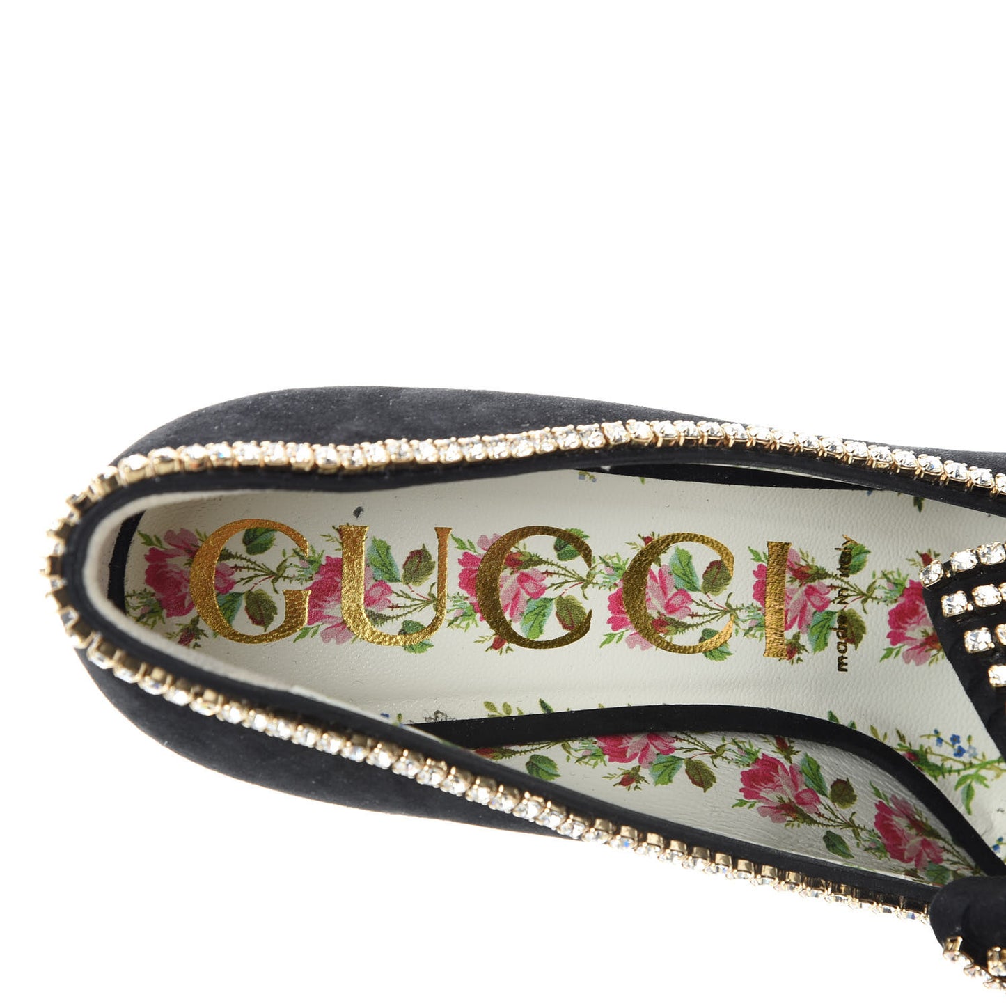 Kid Scamosciato Crystal GG Marmont Fringe 50mm Loafer Pumps 38 Black